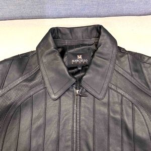 Marcello Sport Mens Black Lambskin Long Sleeve Full Zip Jacket Size XXL